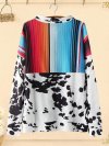 Colorful Striped Print Patchwork Lapel Collar Sweatshirt