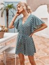 Dot Print Ruffled Sleeves V-neck Casual Jumpsuit For Women