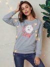 Cartoon Animal Print O-neck Long Sleeve Casual Sweatshirt For Women