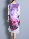 Elegant Print Fake Two Pieces Irregular O-neck Dress For Women