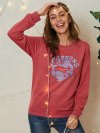 Fish Letter Print O-neck Long Sleeve Casual Sweatshirt For Women