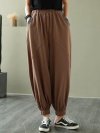 Solid Color Elastic Waist Pants With Pocket