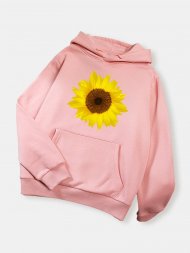 Casual Daisy Floral Printed Long Sleeve Hoodie With Pocket