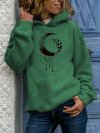 Cartoon Moon Print Casual Long Sleeve Hoodie For Women