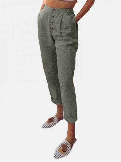 Casual Solid Color Button Pants With Pocket - Click Image to Close