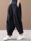 Solid Color Elastic Waist Patchwork Corduroy Harem Pants