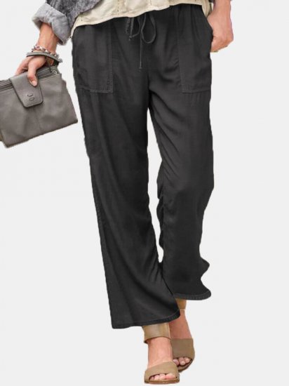 Solid Color Elastic Waist Drawstring Wide Leg Pants With Pocket - Click Image to Close