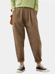 Solid Color Button Pocket Long Casual Pants for Women