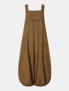 Women Corduroy Solid Color Casual Jumpsuit With Pockets