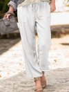 Solid Color Elastic Waist Drawstring Wide Leg Pants With Pocket