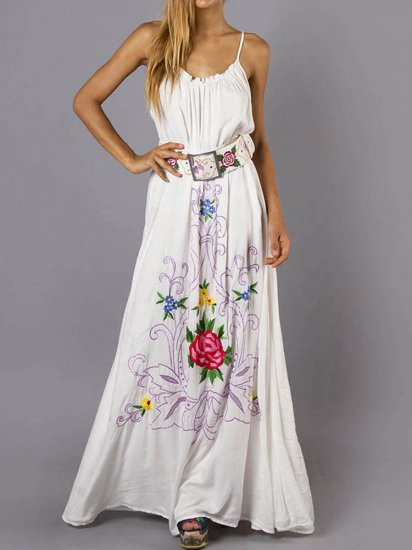 Ethnic Bohemian Print Spaghetti Straps Maxi Dress - Click Image to Close