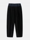 Solid Color Elastic Waist Patchwork Corduroy Harem Pants