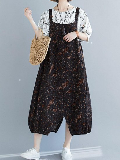 Ethnic Flower Leaves Print Straps Vintage Jumpsuit For Women - Click Image to Close