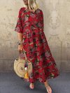 Vintage Floral Printed O-neck Half Sleeve Midi Dress