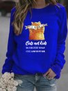 Cartoon Cat Printed Casual Long Sleeve T-Shirt For Women