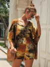 Bohemia Tie-Dye Floral Print Half Sleeves V-neck Casual Jumpsuit For Women