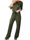 Solid Color Drawstring Long Sleeve Casual Jumpsuit