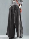 Corduroy Solid Color Elastic Waist Pocket Wide Leg Loose Pants