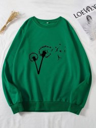 Flower Printed Long Sleeve O-neck Sweatshirt For Women