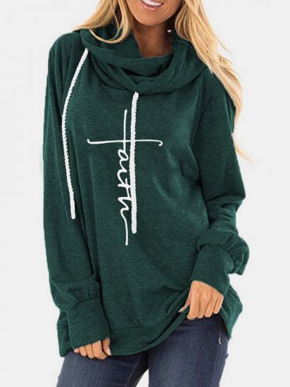 Letters Printed Long Sleeve Casual Drawstring Hoodie - Click Image to Close