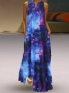 Starry Sky Printed V-neck Sleeveless Maxi Dress With Pocket