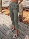 Casual Solid Color Button Pants With Pocket