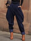 Solid Color High Waist Elastic Waist Casual Corduroy Pants For Women