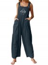 Straps Flower Print Wide Leg Casual Jumpsuit For Women