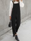 Corduroy Solid Color Pocket Casual Jumpsuit For Women