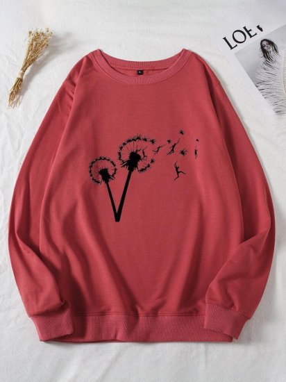 Flower Printed Long Sleeve O-neck Sweatshirt For Women - Click Image to Close