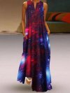 Starry Sky Printed V-neck Sleeveless Maxi Dress With Pocket