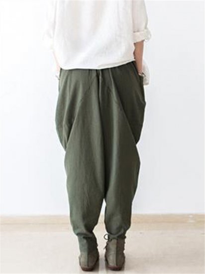 Harem Elastic Waist Pockets Drotch Drop Pants - Click Image to Close