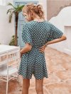 Dot Print Ruffled Sleeves V-neck Casual Jumpsuit For Women