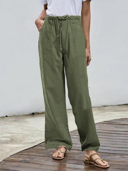 Solid Color Elastic Waist Drawstring Casual Pants - Click Image to Close