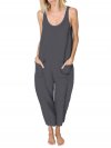 Solid Color Shoulder Strap Loose Jumpsuit With Pocket