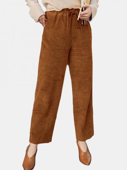 Solid Color Elastic Waist Corduroy Casual Pants For Women - Click Image to Close