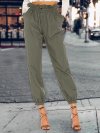 Solid Color Drawstring High Waist Elastic Casual Pants With Pockets