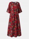 Vintage Floral Printed O-neck Half Sleeve Midi Dress