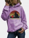 Black Cat Print Long Sleeves Casual Hoodies for Women