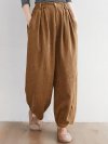 Vintage Corduroy Loose Elastic Waist Solid Pants For Women