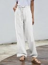 Solid Color Elastic Waist Drawstring Casual Pants