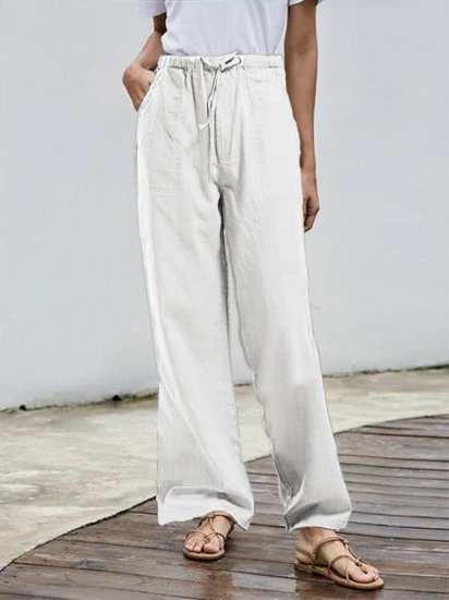 Solid Color Elastic Waist Drawstring Casual Pants - Click Image to Close