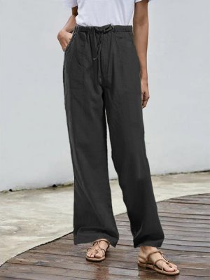 Solid Color Elastic Waist Drawstring Casual Pants