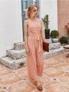 Striped Print Sleeveless O-neck Lace-up Casual Jumpsuit For Women