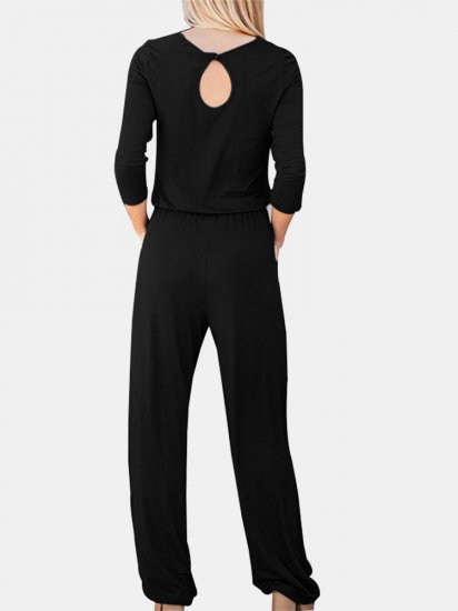 Solid Color Drawstring Long Sleeve Casual Jumpsuit - Click Image to Close