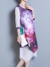 Elegant Print Fake Two Pieces Irregular O-neck Dress For Women