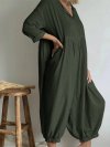 Solid Color Long Sleeves Button Loose Harem Pants Jumpsuit