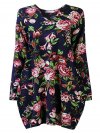 Vintage Floral Printed V Neck Asymmetry Hem Long Sleeve Loose Women Dress