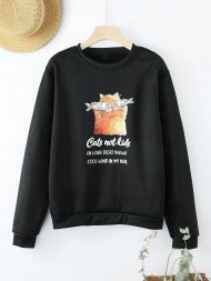 Cartoon Cat Printed Casual Long Sleeve T-Shirt For Women