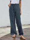 Solid Color Elastic Waist Drawstring Casual Pants